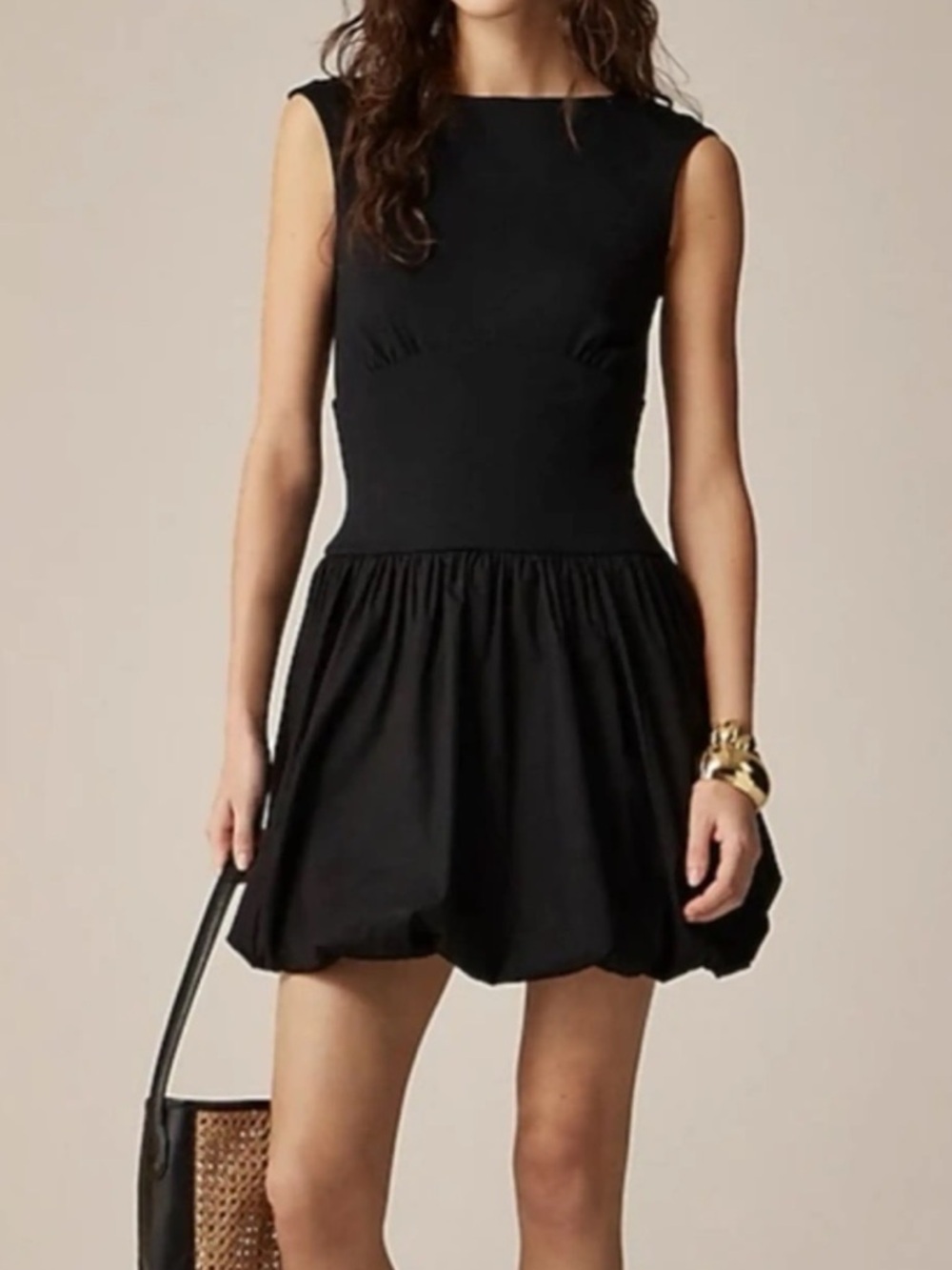 J. Crew Black Sleeveless Bubble-Hem Mini Dress